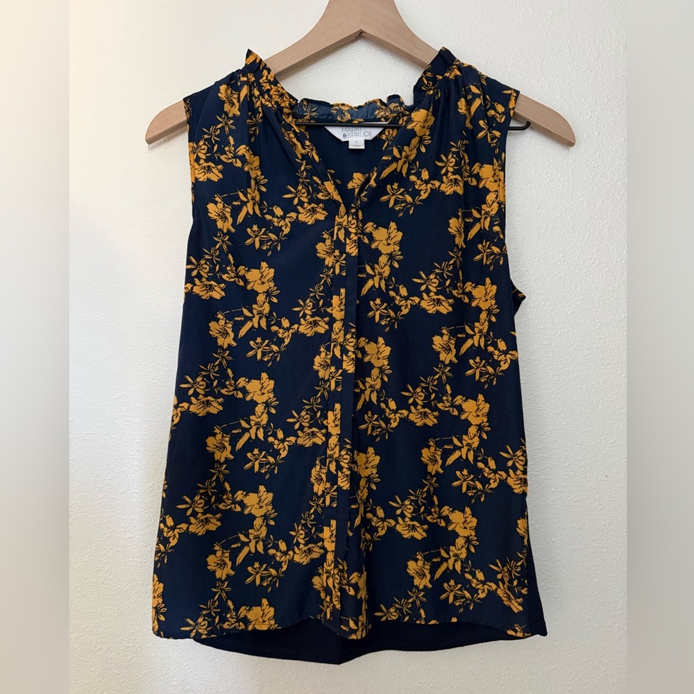 Market & Spruce Navy and Yellow Floral Blouse
